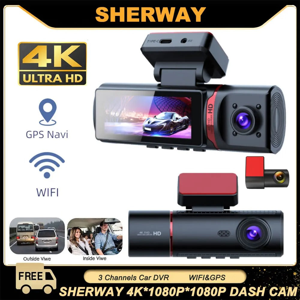 3 CHANNEL DVR UHD 4K 3 WAY DASHCAM