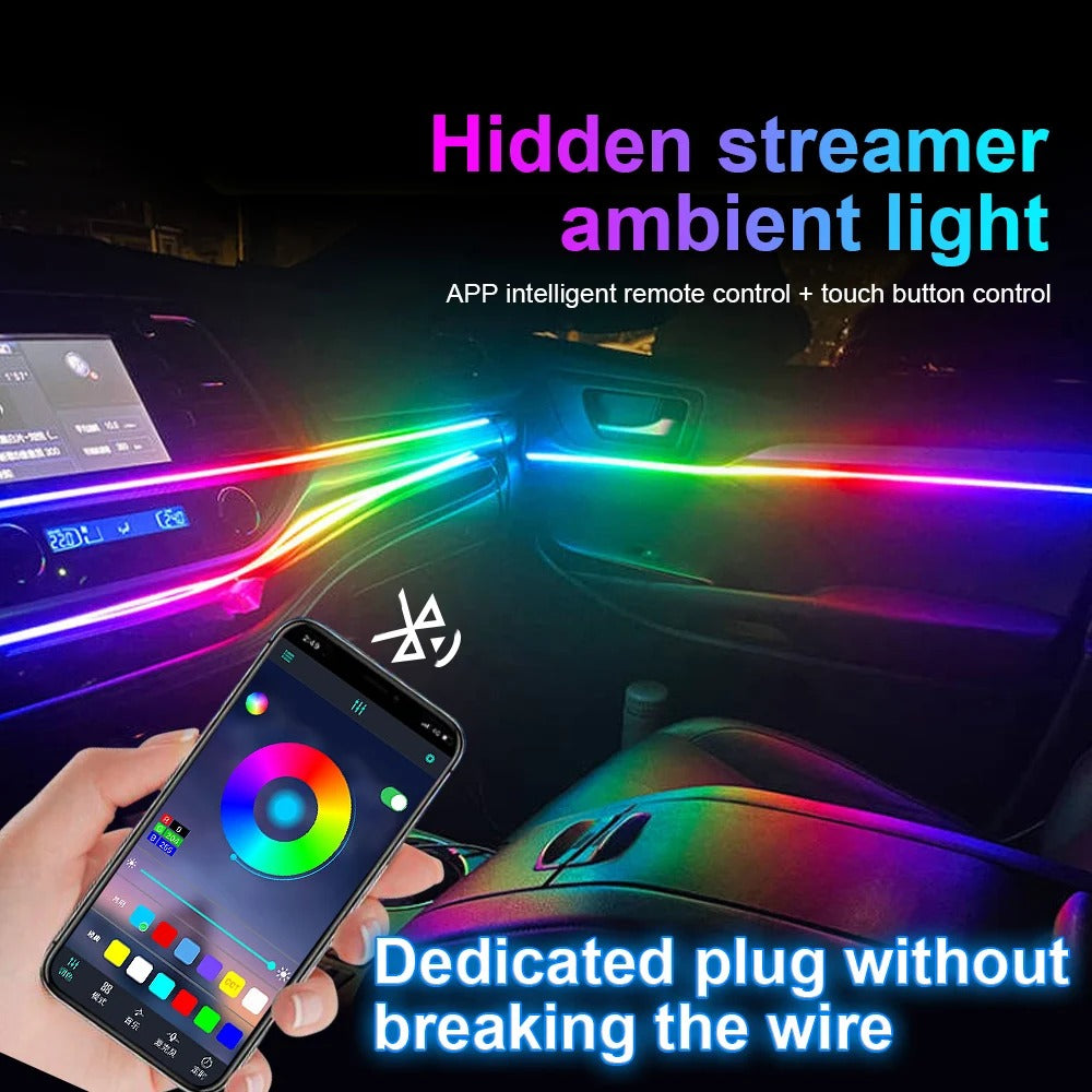 Car Ambient Light 18 in 1 RGB 64 Colors Symphony Interior Acrylic Guide Fiber Strip Decoration Atmosphere Light With App Control