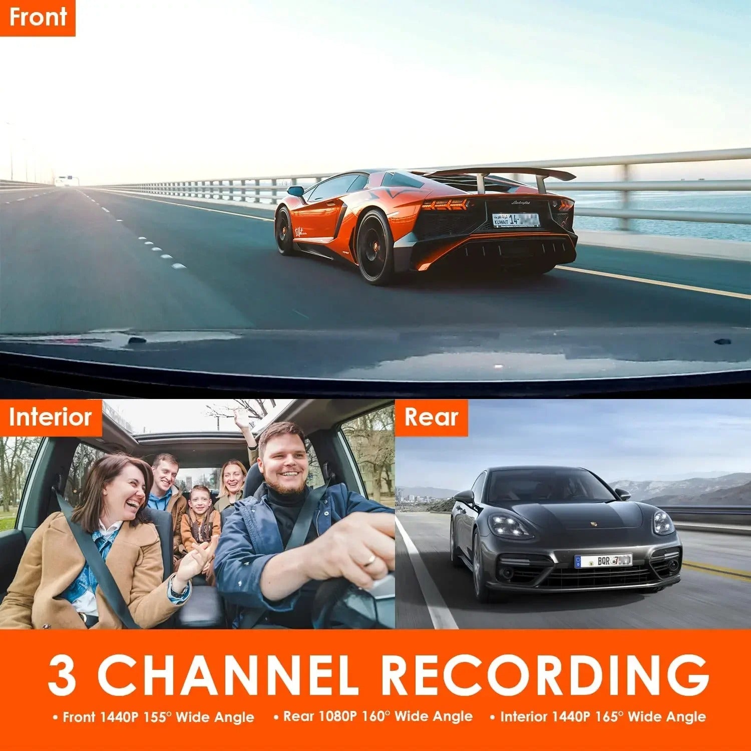 3 CHANNEL DVR UHD 4K 3 WAY DASHCAM