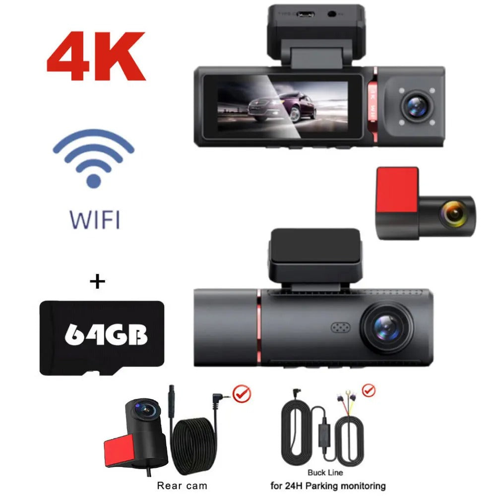 3 CHANNEL DVR UHD 4K 3 WAY DASHCAM
